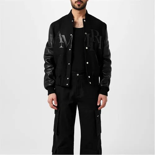 AMIRI Wool Leather Logo Varsity Jacket - Black