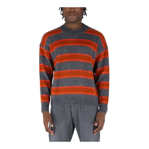 Amish , Crew Stripe Sweater ,Red male, Sizes: