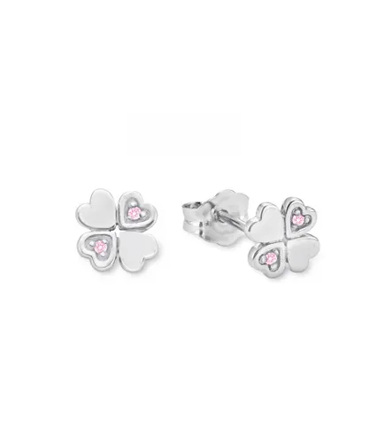 Amor Girls ear studs children necklace 35+3 cm adjustable girl with pendant shamrock 925 sterling silver cubic synth. CZ pink Silver (archived) - One...