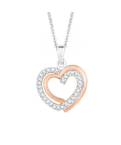 Amor Womens Chain with pendant for ladies, sterling silver 925, zirconia (synth.) heart - Multicolour Silver (archived) - One Size