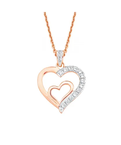 Amor Womens Chain with pendant for ladies, sterling silver 925, zirconia (synth.) heart - Rose Gold Silver (archived) - One Size