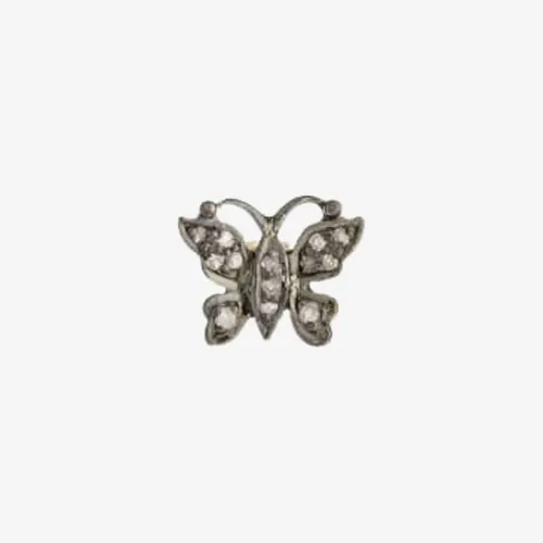 Amulette Oxidised Silver and Diamond Small Butterfly Ring Charm CH-S-030