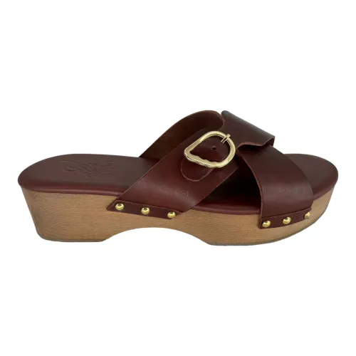 Ancient Greek Sandals , Stylish Marilisa Leather Clogs ,Brown female, Sizes: