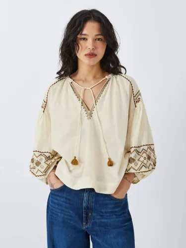 AND/OR Jamal Embroidered Blouse, Cream - Cream - Female