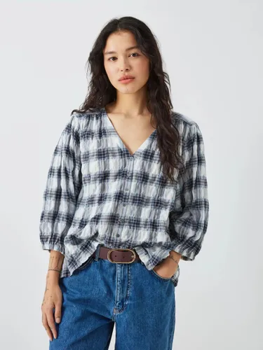 AND/OR Katya Check Blouse, Blue - Blue - Female