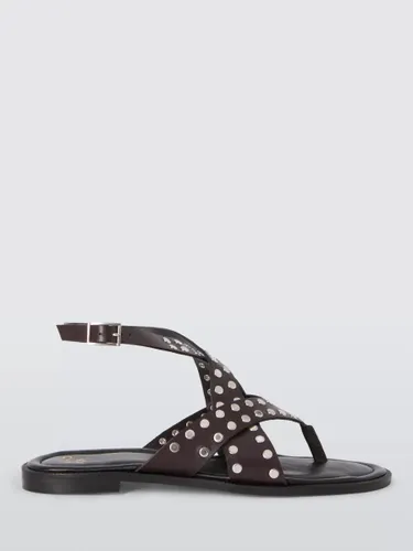 AND/OR Lennie Leather Studded Toe Post Flat Sandals, Chocolate - Chocolate Nappa - Female