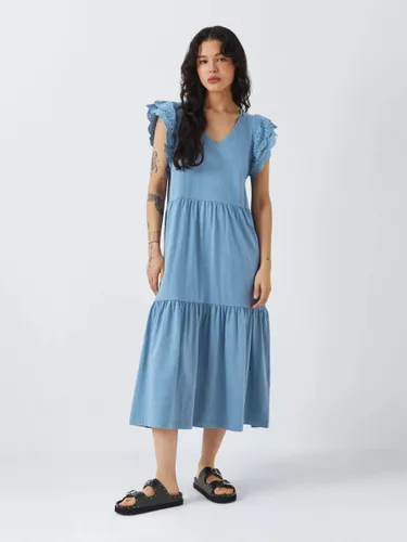 AND/OR Tanya Broderie Jersey Tiered Dress - Denim Blue - Female