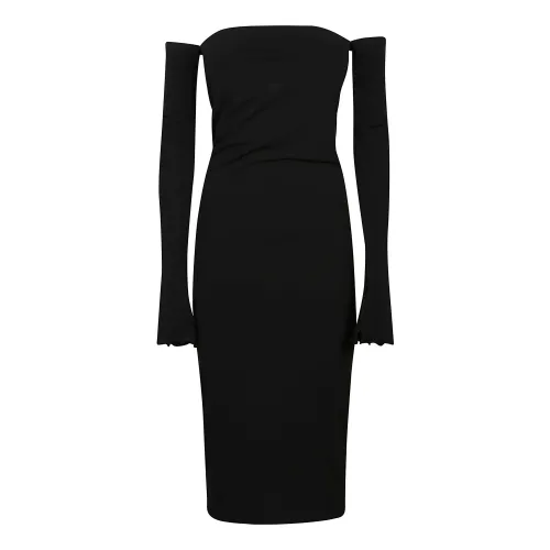 Andamane , Black Lace Up Off-Shoulder Midi Dress ,Black female, Sizes: