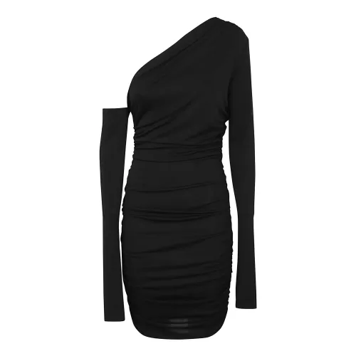 Andamane , Black One Shoulder Draped Mini Dress ,Black female, Sizes: