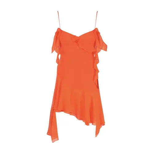 Andamane , Silk Orange Ruffle Dress ,Orange female, Sizes: