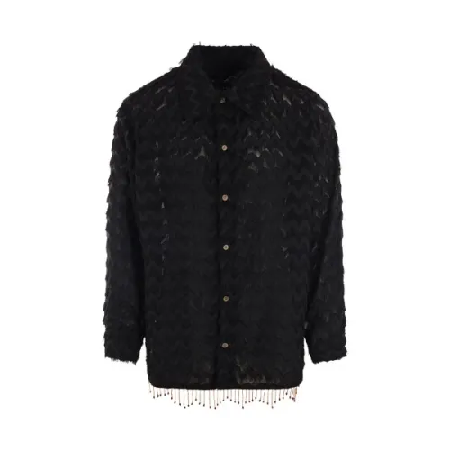 Andersson Bell , Black Fringed Mesh Shirt ,Black male, Sizes: