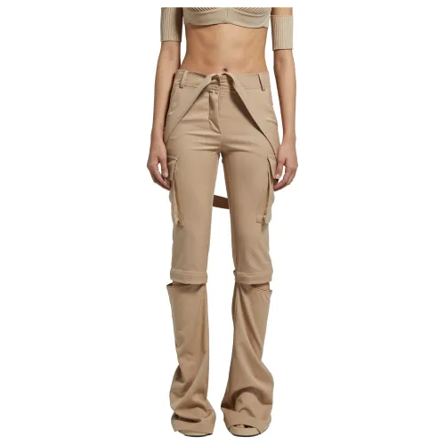 Andrea Adamo , Flannel Multipocket Flare Pants ,Beige female, Sizes: