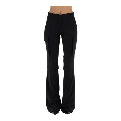 Andrea Adamo , Flannel Multipockets Flare Pants ,Black female, Sizes: