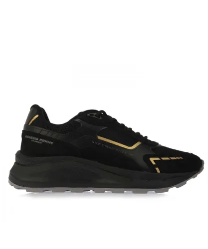 Android Homme Mens El Porto Running Trainers in Black Gold Leather (archived)