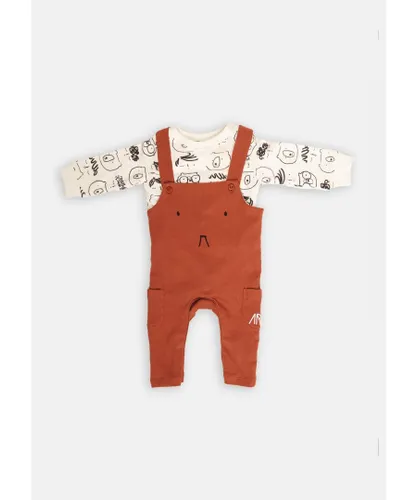 Angel & Rocket Baby Boy Buzzy Dungaree with Long Sleeve T-Shirt - Brown