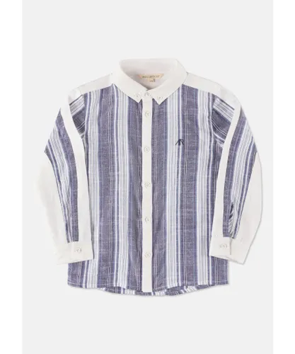 Angel & Rocket Boys Chase Stripe Cut & Sew Shirt - Blue Cotton