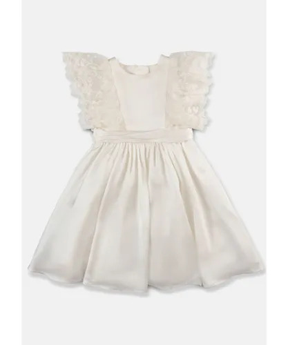 Angel & Rocket Girls Alice Lace Sleeve Satin Bridesmaid Dress - Ivory