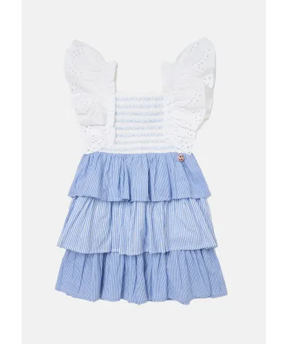 Angel & Rocket Girls Cicely Tiered Ticking Stripe Dress - Blue