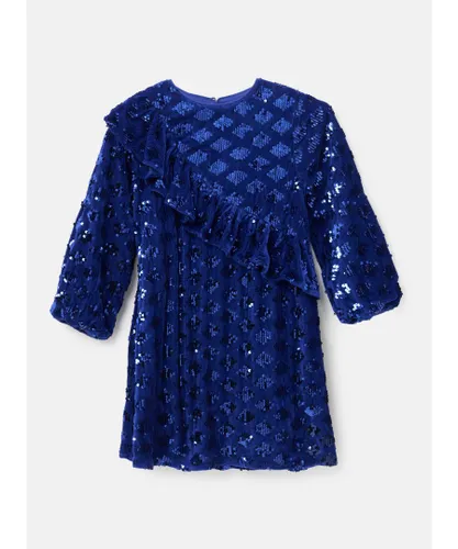 Angel & Rocket Girls Elsie Velvet Sequin Ruffle Dress - Blue