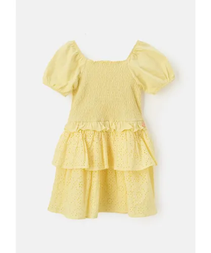Angel & Rocket Girls Lottie T Shirt Broderie Puff Sleeve Dress - Yellow Cotton