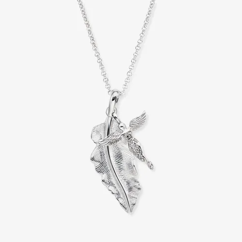 Angel Whisperer Silver Feather & Angel Necklace ERN-FEDER-ANGEL-ZI