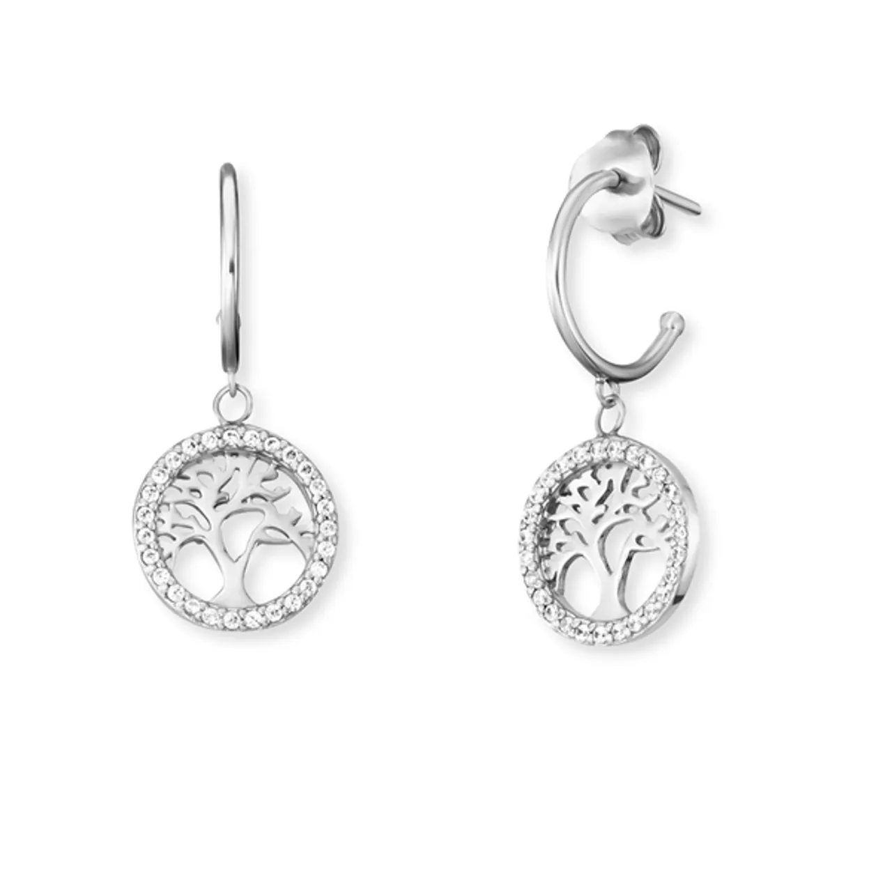 Angel Whisperer Silver Tree Of Life Hoop Earrings - Silver