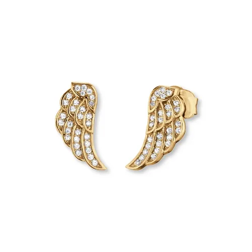 Angel Whisperer Silver Wing CZ Stud Earrings - Gold