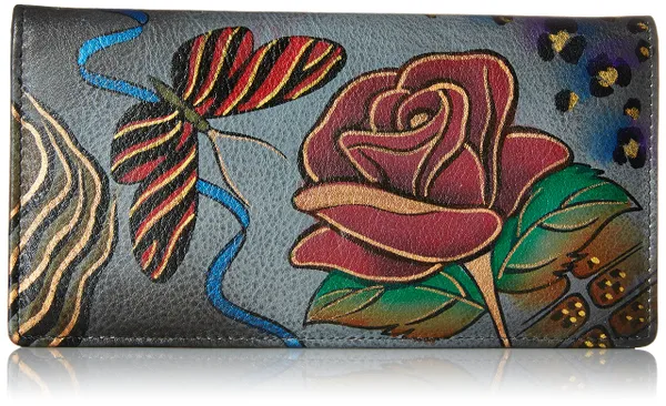 Anna by Anuschka Women's Leather Wallet Hand Painted Rose