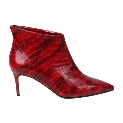 Anna F. , Glossy Crocodile-Effect Boots ,Red female, Sizes: