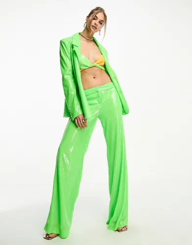 Annorlunda sequin slouchy suit trousers in bright green