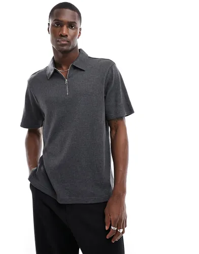 Another Influence co-ord textured jersey zip polo in dark grey