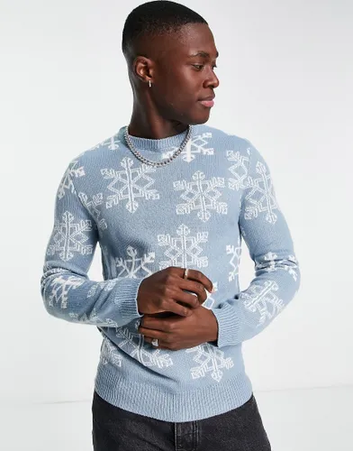 Another Influence snowflake Christmas jumper in blue