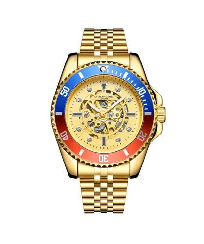 Anthony James Mens Hand Assembled Limited Edition Skeleton Sports Automatic Gold Stainless Steel - One Size