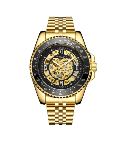Anthony James Mens Hand Assembled Limited Edition Tachymeter Sports Automatic Gold Stainless Steel - One Size