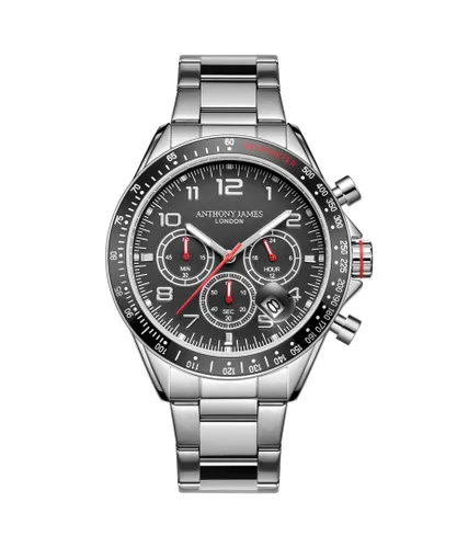 Anthony James Mens Hand Assembled Tachymeter Chrono Steel Black Stainless Steel - One Size