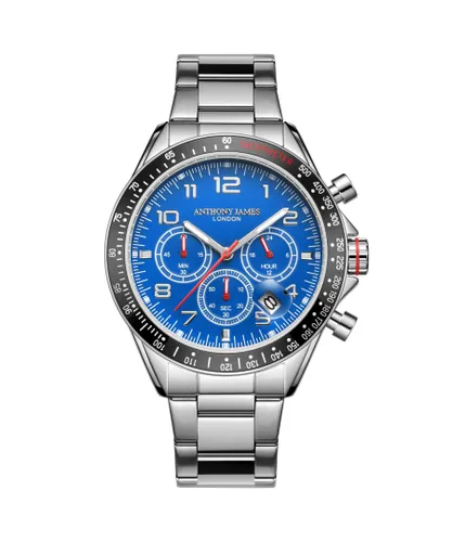 Anthony James Mens Hand Assembled Tachymeter Chrono Steel Blue Stainless Steel - One Size