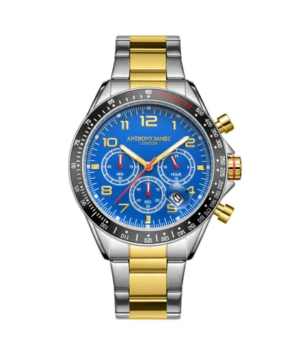 Anthony James Mens Hand Assembled Tachymeter Chrono Two Tone Blue - Multicolour Stainless Steel - One Size