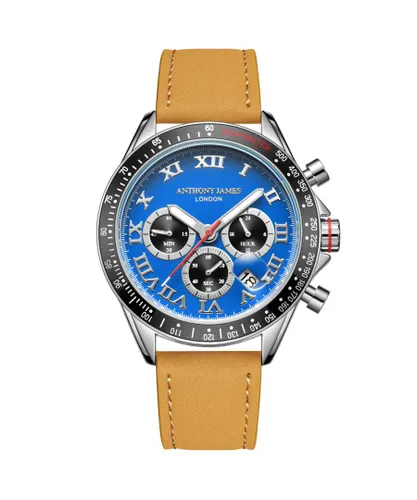 Anthony James Mens Hand Assembled Tachymeter Turbo Steel Blue Leather - One Size
