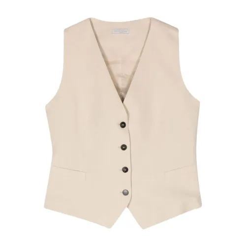 Antonelli Firenze , Blush Beige Linen Blend V-Neck Jacket ,Beige female, Sizes: