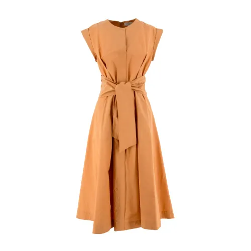 Antonelli Firenze , Cotton Belted Sleeveless Dress ,Orange female, Sizes: