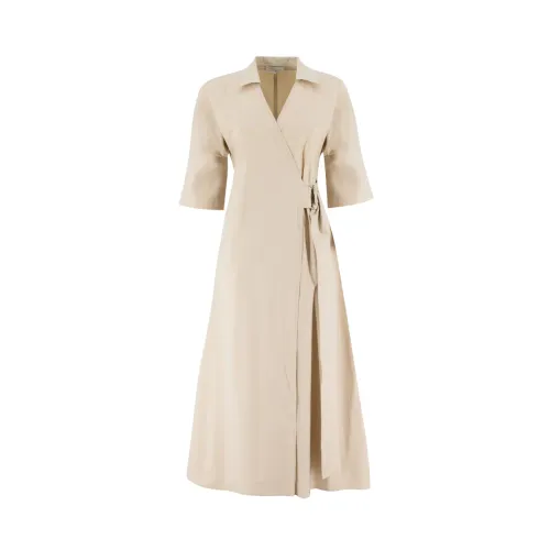Antonelli Firenze , Criss Cross Stretch Cotton Dress ,Beige female, Sizes:
