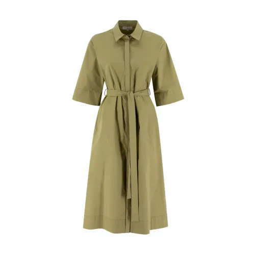 Antonelli Firenze , Green Cotton Dress with Concealed Buttons ,Green female, Sizes: