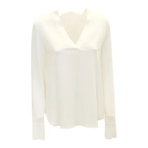 Antonelli Firenze , White Silk Aversa T-Shirts ,Beige female, Sizes: