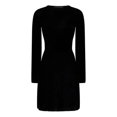 Antonino Valenti , Black Velvet Effect Dress with Flared Skirt ,Black female, Sizes: