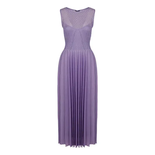 Antonino Valenti , Pleated Silk-Blend Knitted Dress ,Purple female, Sizes: