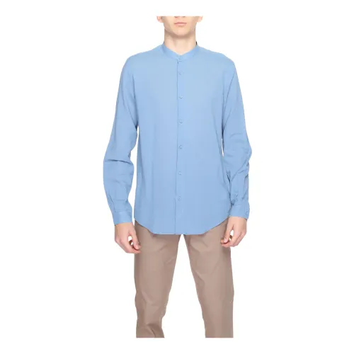 Antony Morato , Light Blue Mandarin Collar Long Sleeve Shirt ,Blue male, Sizes:
