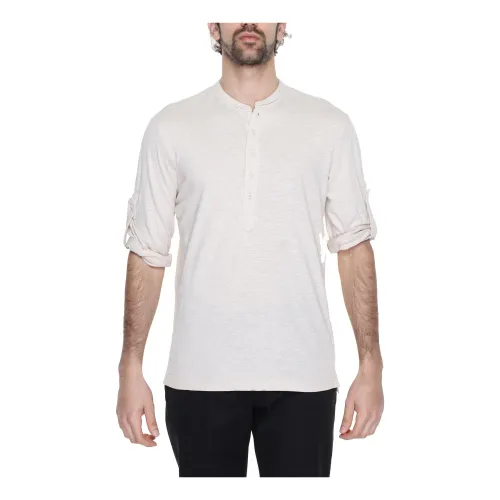 Antony Morato , Mandarin Collar Cotton T-Shirt with Button Fastening ,Beige male, Sizes: