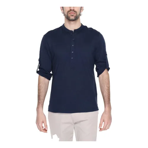 Antony Morato , Mandarin Collar Cotton T-shirt with Buttons ,Blue male, Sizes: