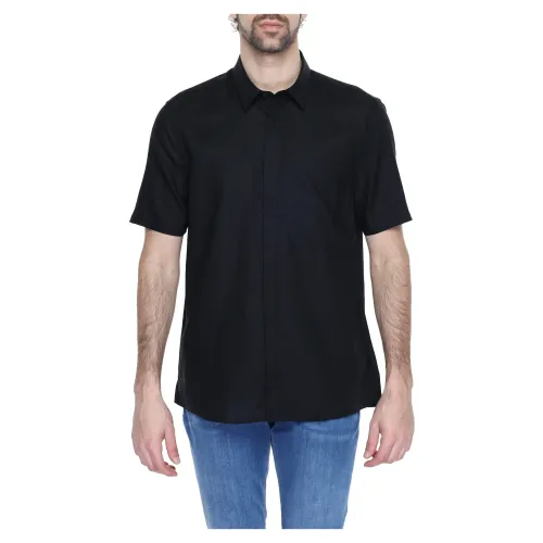 Antony Morato , Short Sleeve Linen Blend Shirt ,Black male, Sizes: