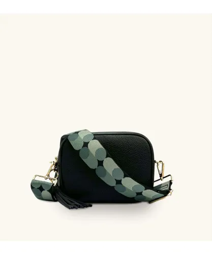 Apatchy London Womens Black Leather Crossbody Bag With Pistachio Pills Strap - One Size